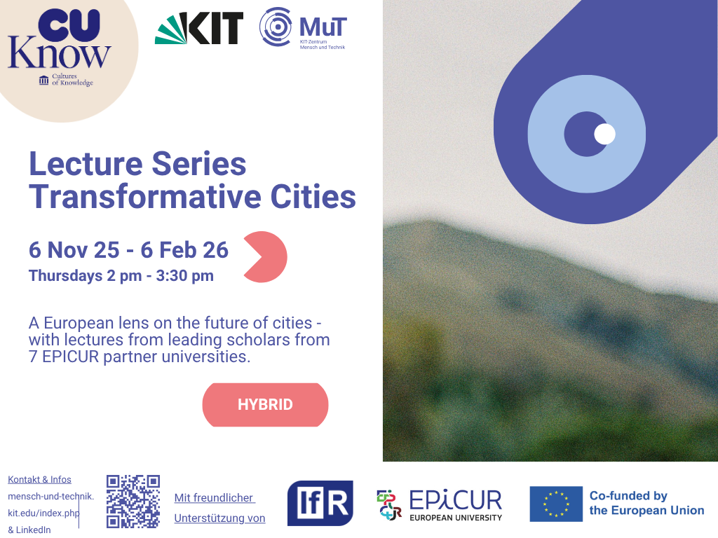 Vortragsreihe zu Transformative Cities vom 6.11.25 bis 6.2.26, Do. 14-15:30, hybrid, EPICUR-Partner.